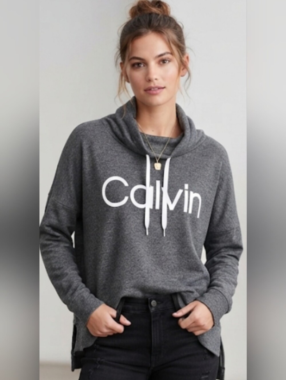 Calvin Klein Charcoal Gray Crewneck Logo Sweater